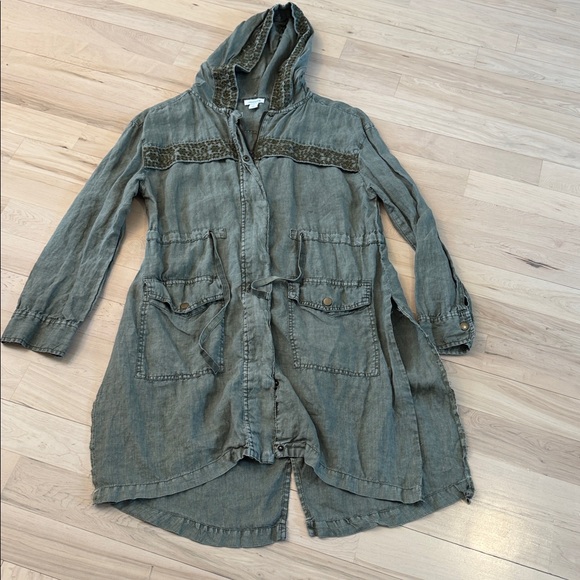 Sundance Grace Eyelet Hooded Linen Utility Jacket in olive green-M-Boho-Read - Picture 2 of 10